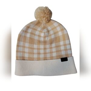 Coach Kids Plaid Tan and Cream Beanie